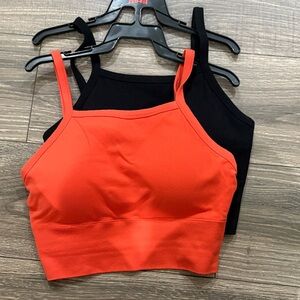 Orange and Black womens sports bras / workout tops - size large